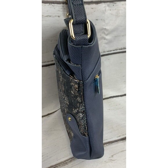 Karla Hanson Blue Metallic Crossbody Purse Bag Tote Organizer Zippers Stud Feet - Picture 4 of 16